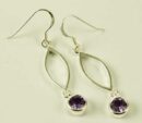 Silver Earring Oval Drop Amethyst