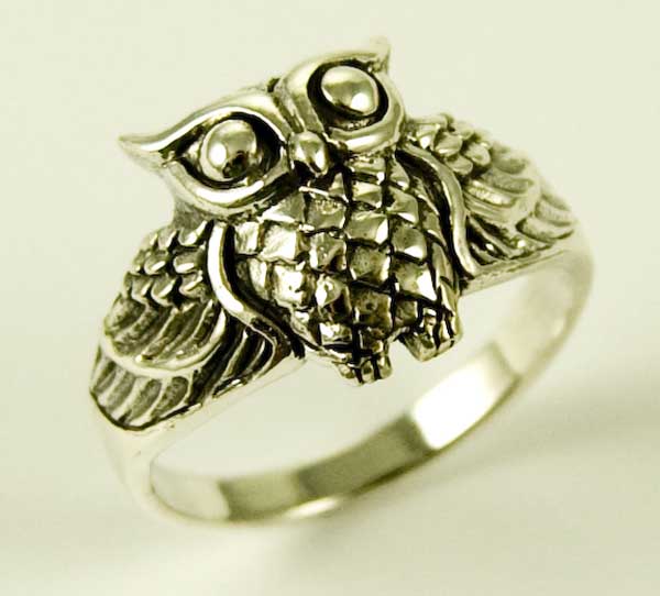 Silver Ring Owl With Wings