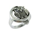 Ring Silver Owl Sat On Moon