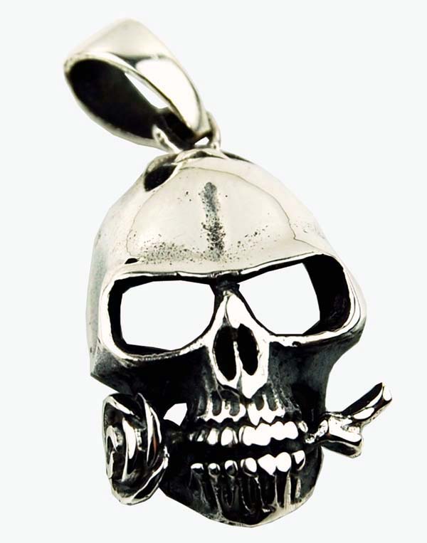 Pendant Silver Skull With Rose