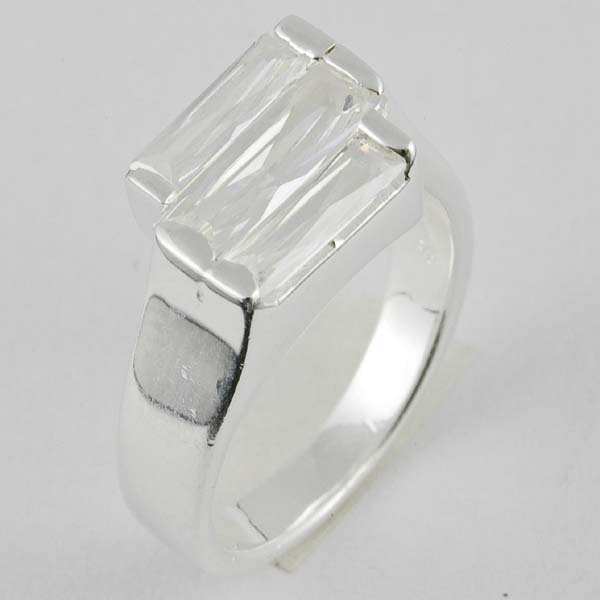 Silver Ring Clear Triple Stone