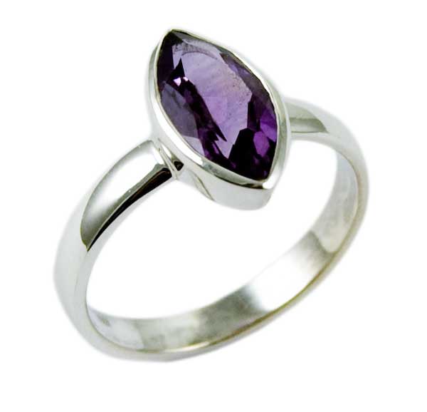 Silver Ring Amethyst Tear Drop