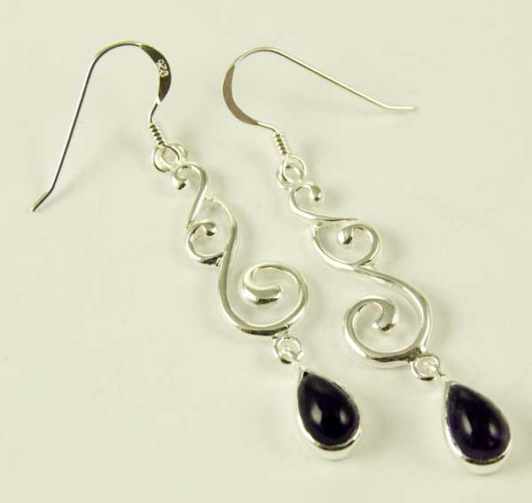 Silver Earring Swirl Amethyst