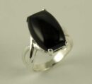 Ring Silver Black Rectangle Stone W18mm