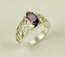 Ring Silver Amethyst Cut Sides