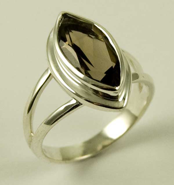 Silver Ring Smokey Quartz Tear Drop