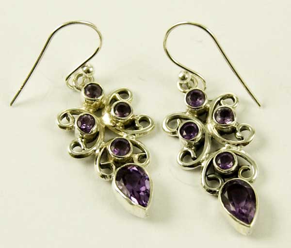 Silver Earring 5 Stone Drop