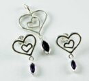 Pendant And Earring Set Heart Amethyst