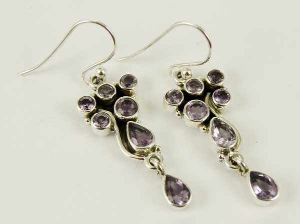 Earring Silver Amethyst Tear