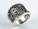 Ring Silver Wide Cut Floral Design