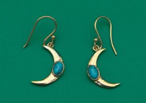 Gold Plated Earring Moon Turquoise